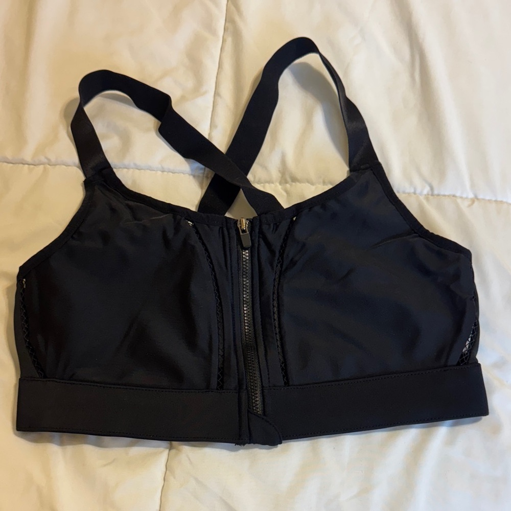 Fabletics Black Zip-Front Sports Bra
